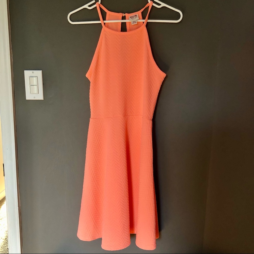 Coral/Peach Chevron Skater Halter Dress